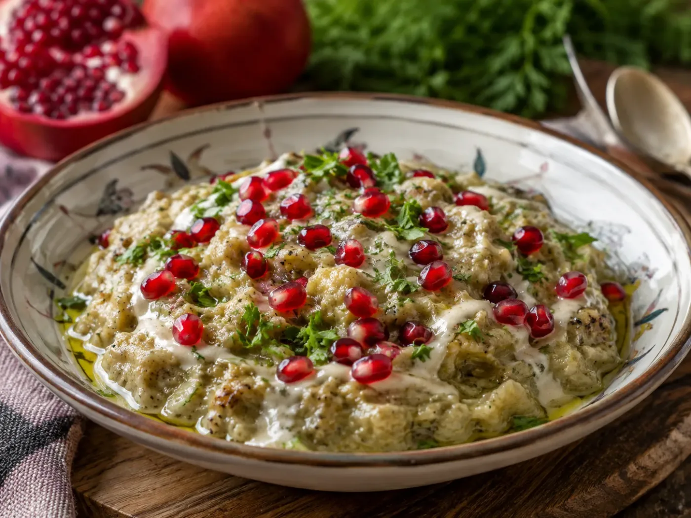 Narlı Tahinli Köz Patlıcan Salatası